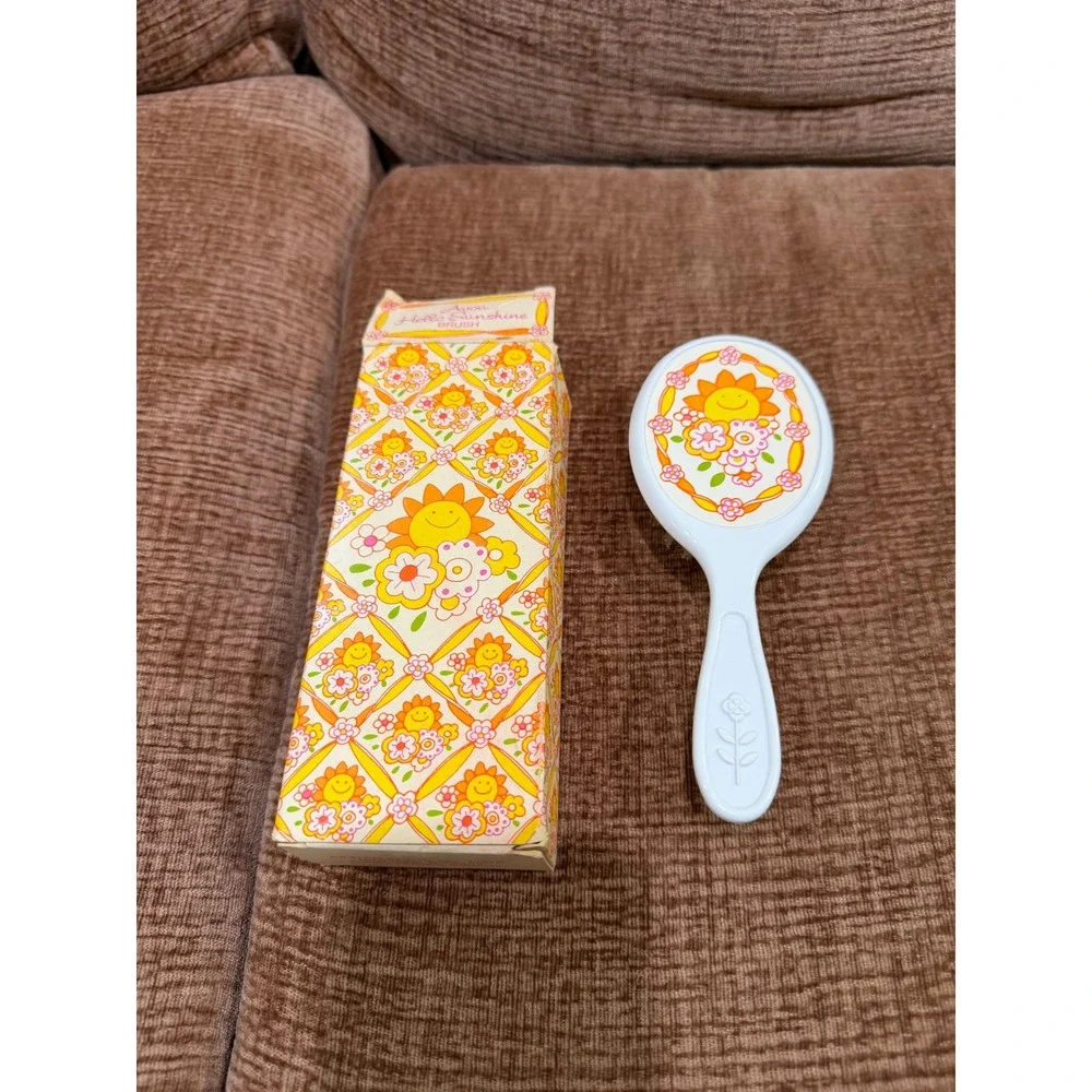 Vintage 1980 Avon Hello Sunshine Kids Hair Brush Retro Flower Power w Box
